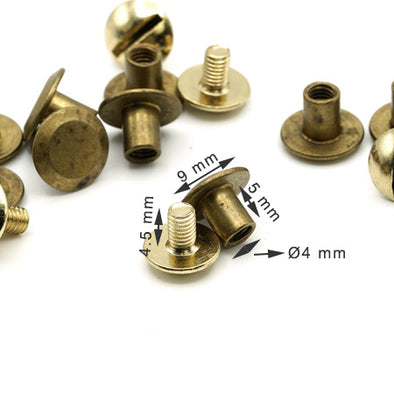 10 Pcs. Screw Rivets 9 mm, for Belts, H 5 mm, Color Brass, SKU 70035-OTT
