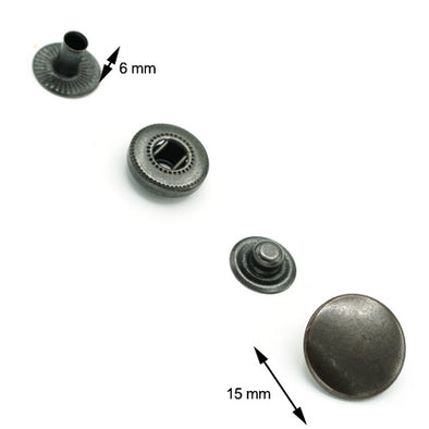 10 Pcs. Snaps 15 mm, Color Black Copper Antico, SKU CAPSE15-RNFZ