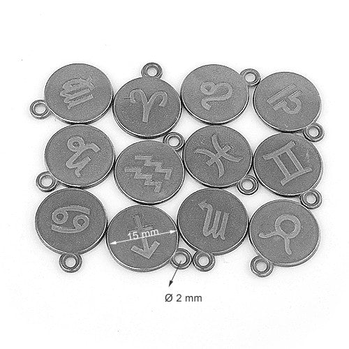 Charmuri cu Zodii (12 bucati in pachet)  Culoare Gri Cromat Opaco 