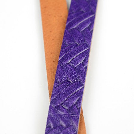 Purple / Cognac Leather Strip, 11 mm Wide, 80 cm Long, Raw Edges, PIELED3
