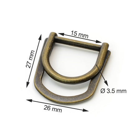 4 Pcs. D Buckle Without Tongue, for Belt, 15 mm, Color Old Brass, SKU 428AB/15-OANZ