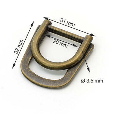 2 Pcs. D Buckle Without Tongue, for Belt, 20 mm, Color Old Brass, SKU 428AB/20-OANZ