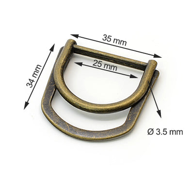 2 Pcs. D Buckle Without Tongue, for Belt, 25 mm, Color Old Brass, SKU 428AB/25-OANZ