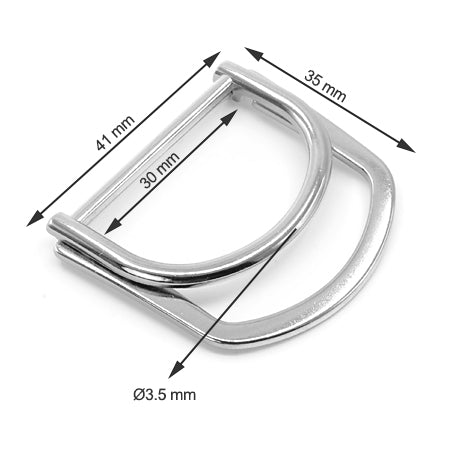 2 Pcs. D Buckle Without Tongue, for Belt, 30 mm, Color Shiny Nickel, SKU 428AB/30-NKL