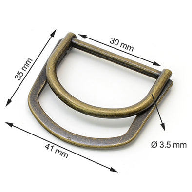 2 Pcs. D Buckle Without Tongue, for Belt, 30 mm, Color Old Brass, SKU 428AB/30-OANZ