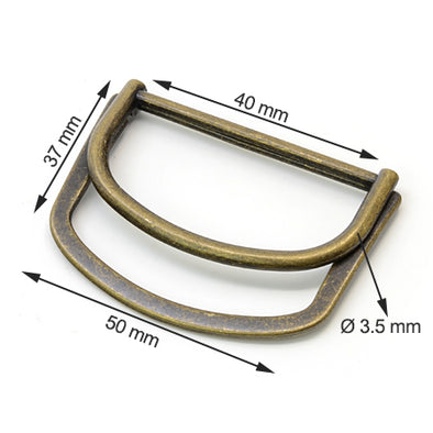 2 Pcs. D Buckle Without Tongue, for Belt, 40 mm, Color Old Brass, SKU 428AB/40-OANZ