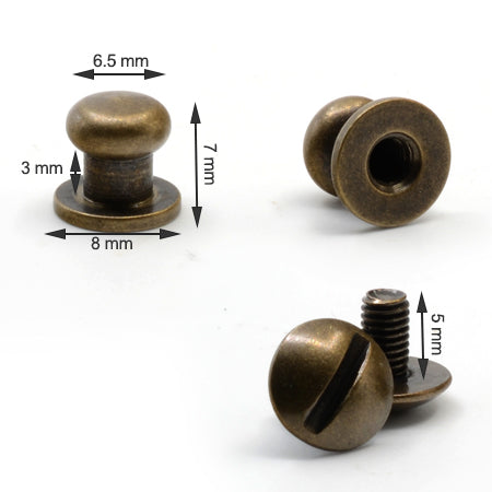 10 Pcs. Screw Buttons 6.5 mm, H 7 mm, Color Old Brass, SKU 63526-OANZ