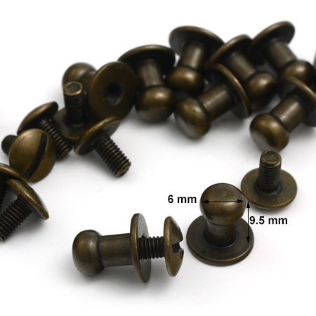 10 Pcs. Screw Button 6 mm, H 9.5 mm, Color Old Brass, SKU 63546-OANZ