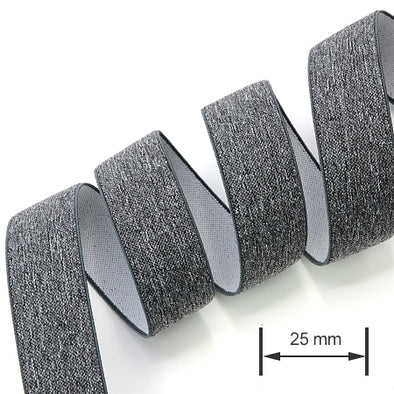 1 Meter Premium Elastic Band 25 mm, Grey with Twill Look