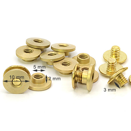 10 Pcs. Screw Rivets for Thin Leather 10 mm, H 2mm, Color Gold Opaco, 70015-OROF