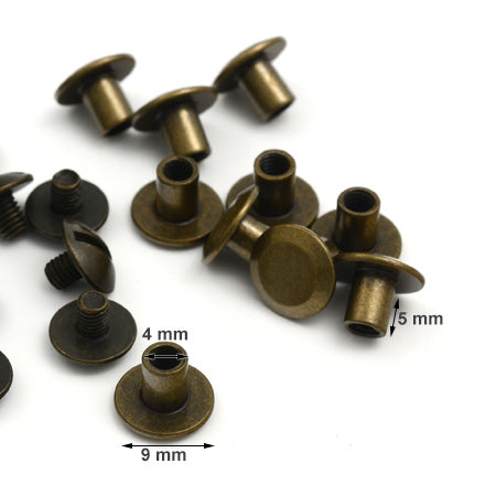 10 Pcs. Screw Rivets 9 mm, for Belts, H 5 mm, Color Old Brass, SKU 70056-OANZ