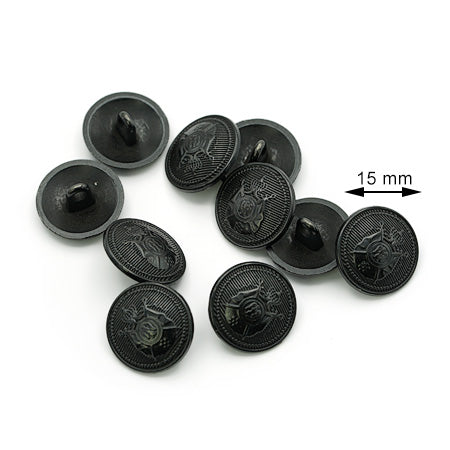 10 Pcs. Metal Button for Sewing, 15.5 mm, Color Black, SKU E2115/24-RNFZ
