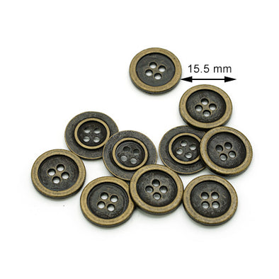 10 Pcs. Metal Button for Sewing, 15.5 mm, Color Old Brass, SKU C413/24-OANZ