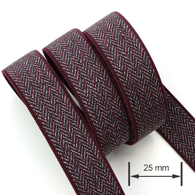1 Meter Premium Elastic Band 25 mm, Dark Red / Grey