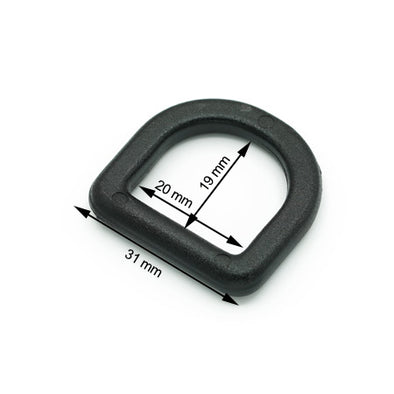 10 Pcs. Plastic D Ring, Color Black, Size 20 mm, SKU MA20-NERO