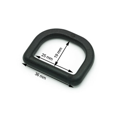 10 Pcs. Plastic D Ring, Color Black, Size 25 mm, SKU MA25-NERO