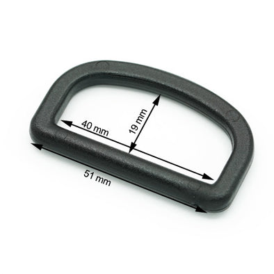 10 Pcs. Plastic D Ring, Color Black, Size 40 mm, SKU MA40-NERO