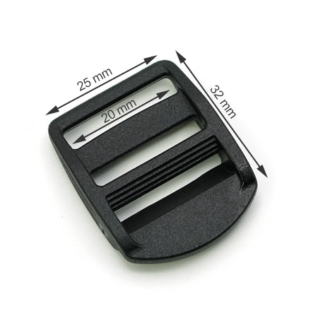 10 Pcs. Plastic Slider Buckle, Color Black, Size 20 mm, SKU PD20-NERO