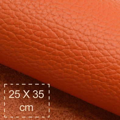 25x35 cm Leather Panel, Dark Orange Pebbled, Soft, 1.5 mm