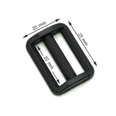 10 Pcs. Plastic Slide Buckle, Color Black, Size 20 mm, SKU PS20-NERO