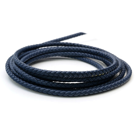 1 Meter Braided Leather Cord, Ø 3.8 mm, Dark Blue