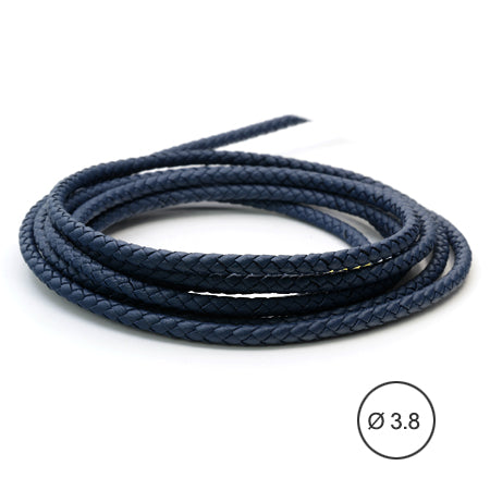 1 Meter Braided Leather Cord, Ø 3.8 mm, Dark Blue
