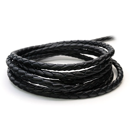 1 Meter Braided Leather Cord, Ø 5 mm, Black
