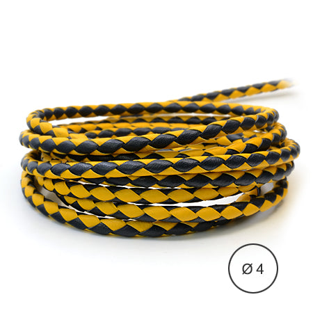 1 Meter Braided Leather Cord, Ø 4 mm, Yellow cu Dark Blue