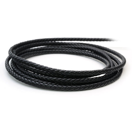 1 Meter Braided Leather Cord, Ø 3.8 mm, Black