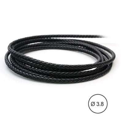 1 Meter Braided Leather Cord, Ø 3.8 mm, Black