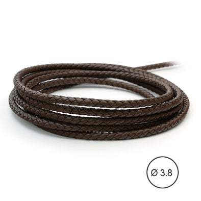 1 Meter Braided Leather Cord, Ø 3.8 mm, Dark Brown