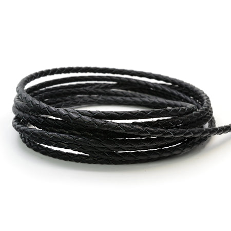 1 Meter Braided Leather Cord, Ø 3 mm, Black