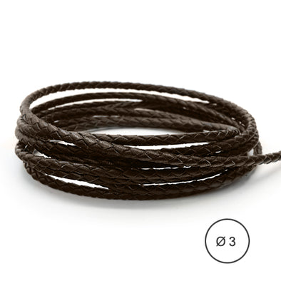 1 Meter Braided Leather Cord, Ø 3 mm, Brown