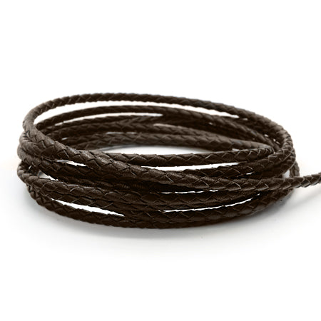 1 Meter Braided Leather Cord, Ø 3 mm, Brown