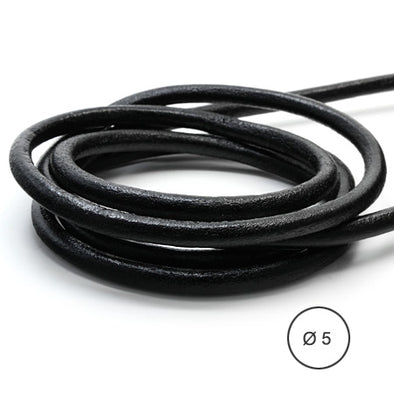 1 Meter Leather Round Cord, Ø 5 mm, Black