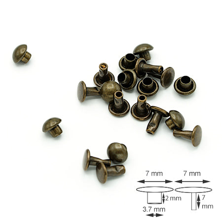 10 Pcs. Rivets for Leatherwork, 7 mm, H 3-7 mm, Color Old Brass, SKU T33SFERA-OANZ